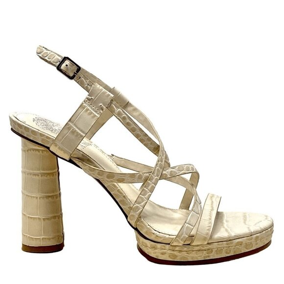 Vince Camuto Neloette Ivory Leather Croc Texture Platform Heel Sandal Sz 5.5 NEW - Picture 11 of 12